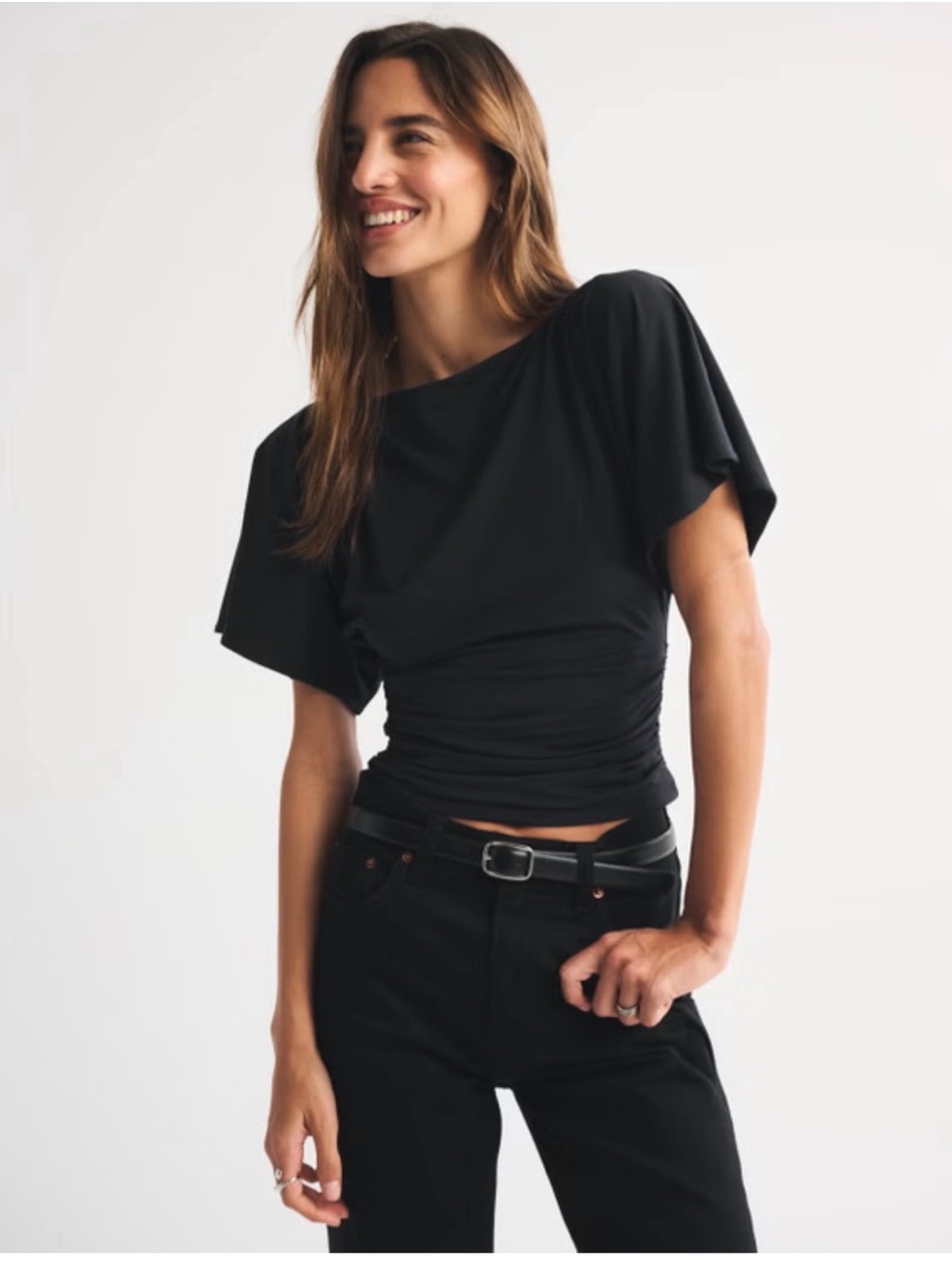 Abercrombie & Fitch Black Short-Sleeve Ruched Women’s Top